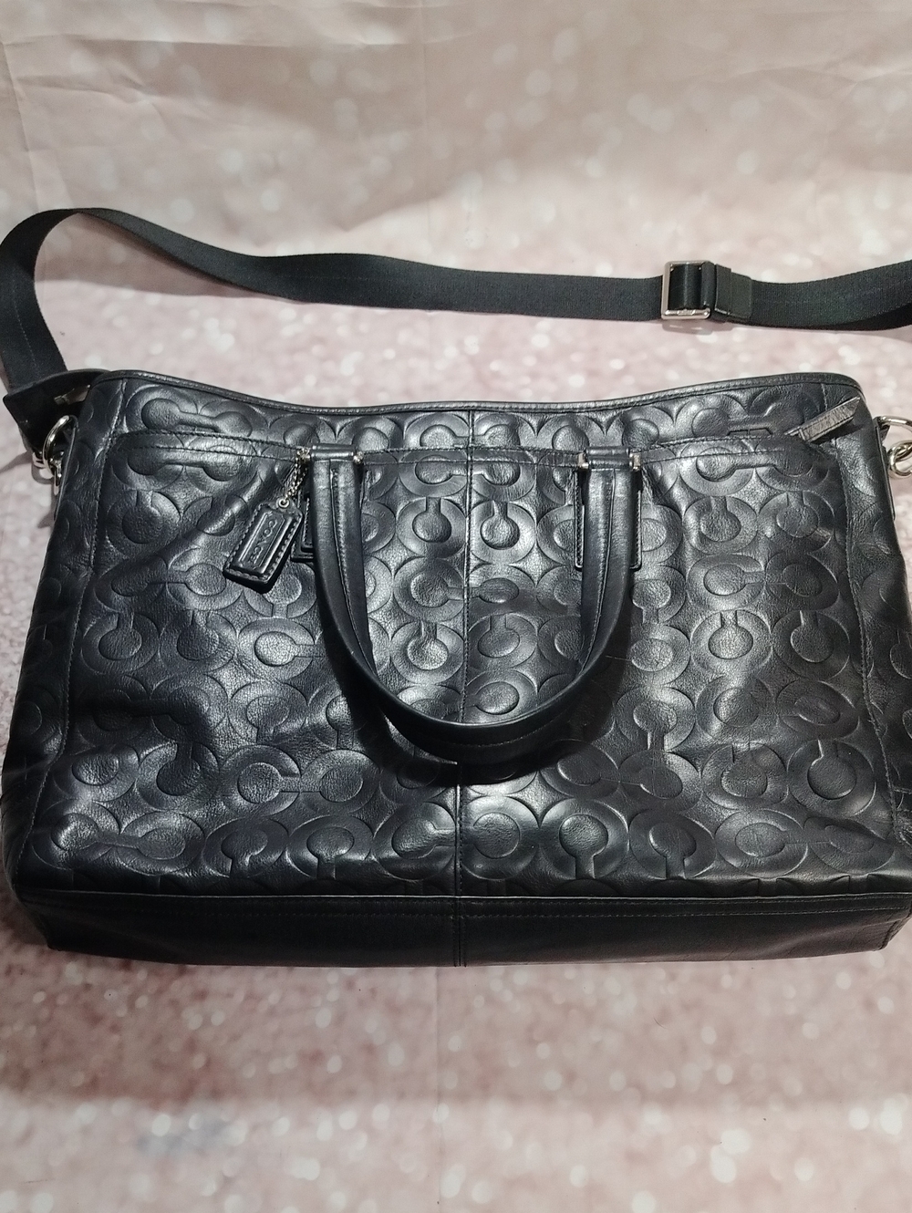 Coach Black Embossed Signature Leather Shoulder Bag